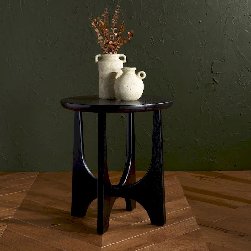 Table d'appoint ronde en bois, chêne moyen / blanchie / noire, 1 personne