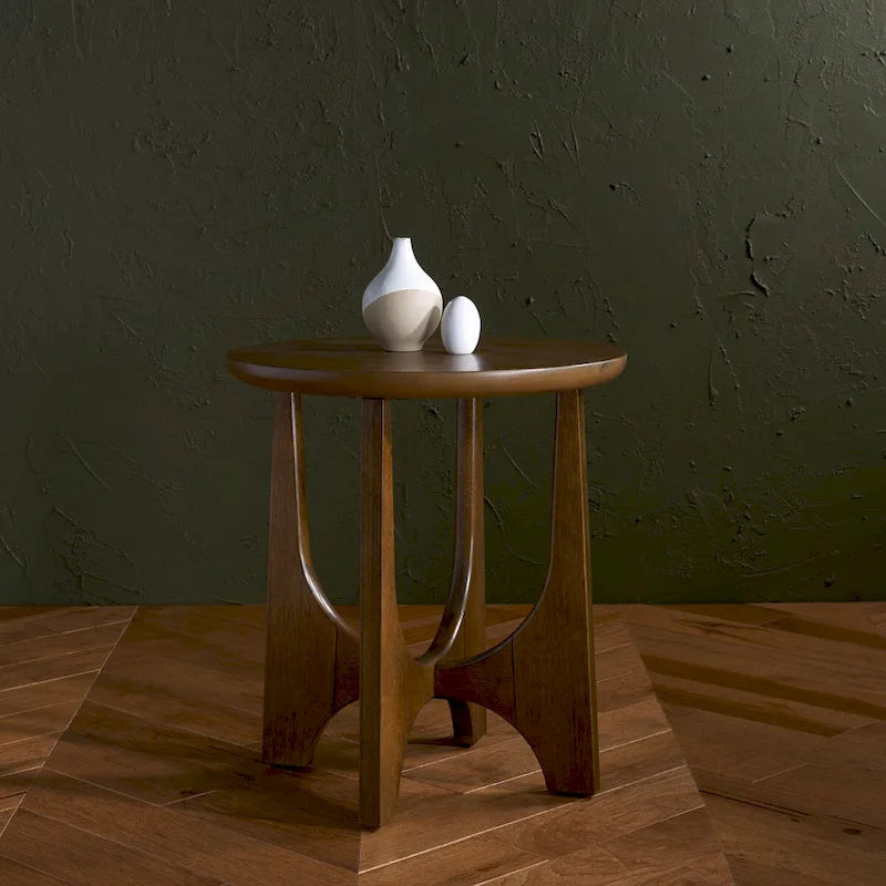 Table d'appoint ronde en bois, chêne moyen / blanchie / noire, 1 personne