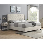 Chambre à coucher 3 pièces capitonnée avec dossier à oreilles, blanc/gris, grand lit/très grand lit, 2 personnes