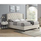 Chambre à coucher 3 pièces capitonnée avec dossier à oreilles, blanc/gris, grand lit/très grand lit, 2 personnes