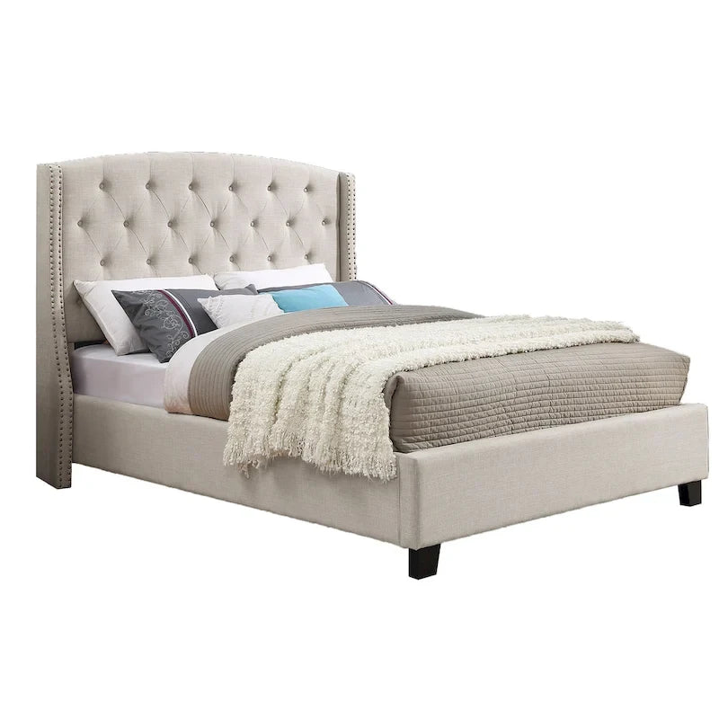 Chambre à coucher 3 pièces capitonnée avec dossier à oreilles, blanc/gris, grand lit/très grand lit, 2 personnes