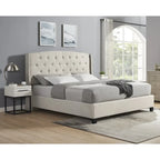 Chambre à coucher 3 pièces capitonnée avec dossier à oreilles, blanc/gris, grand lit/très grand lit, 2 personnes