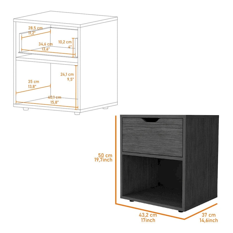 Table de chevet moderne à 1 tiroir, blanche/noire/grise, pour 1 personne