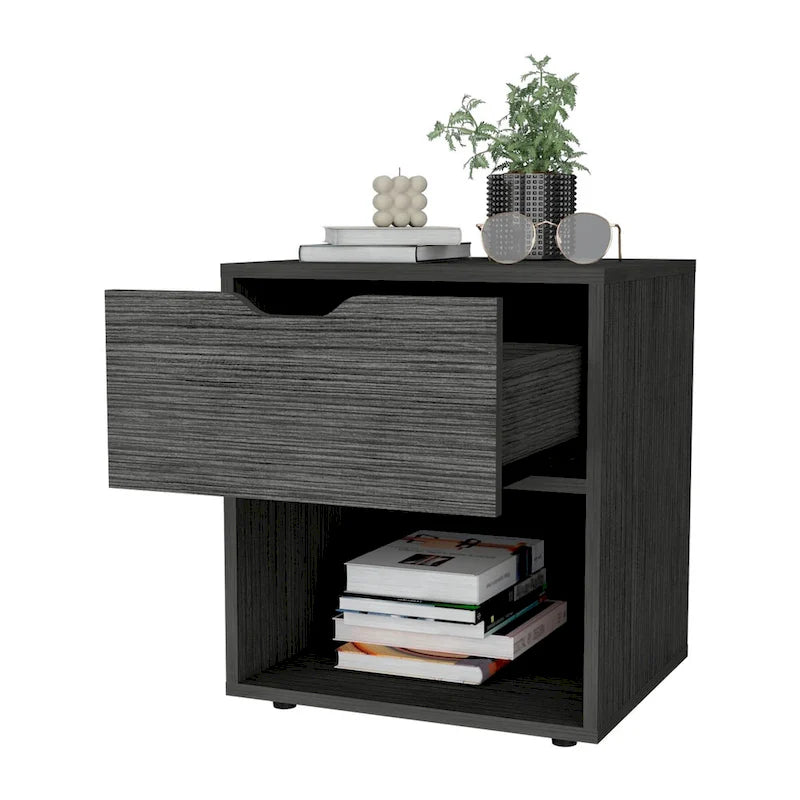Table de chevet moderne à 1 tiroir, blanche/noire/grise, pour 1 personne