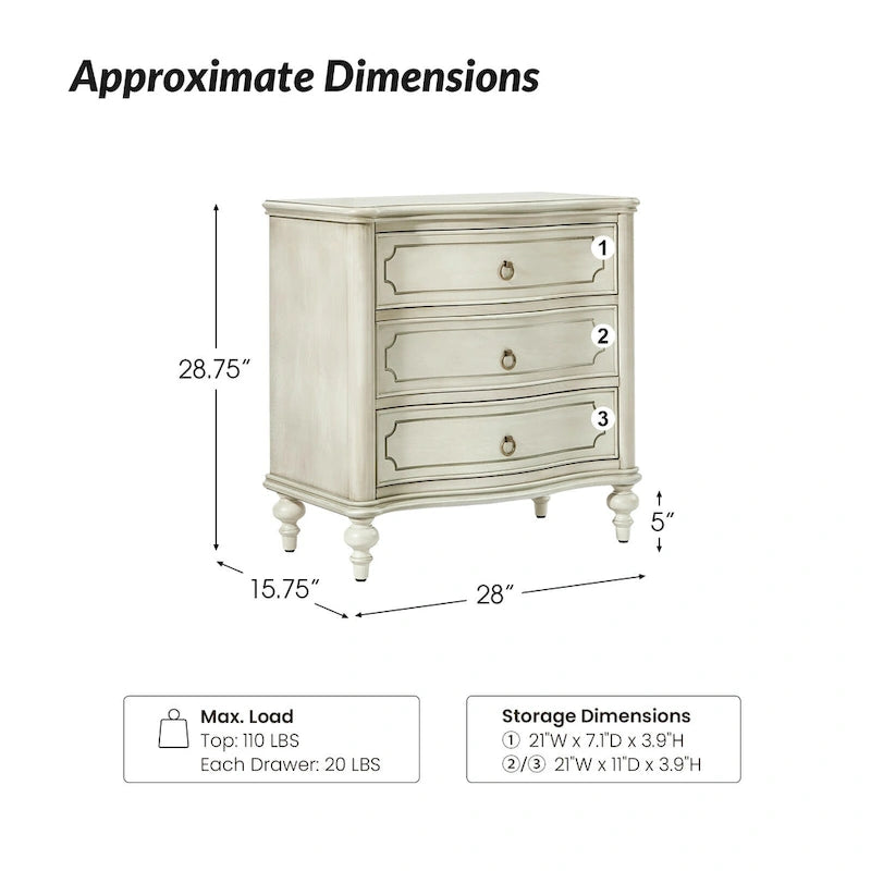 Table de chevet traditionnelle à 3 tiroirs, ensemble de 2, blanc/noyer/grège/noir