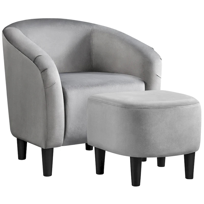 Fauteuil d'appoint en tissu avec pouf, motif lettre / gris, 1 place