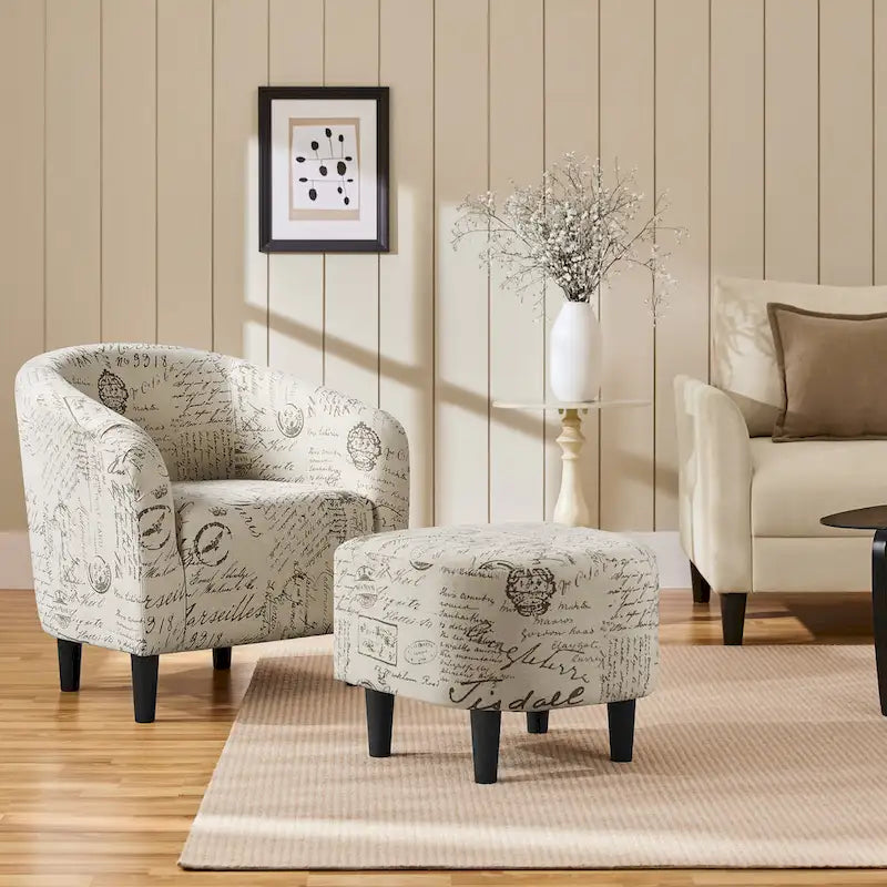 Fauteuil d'appoint en tissu avec pouf, motif lettre / gris, 1 place