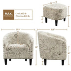Fauteuil d'appoint en tissu avec pouf, motif lettre / gris, 1 place