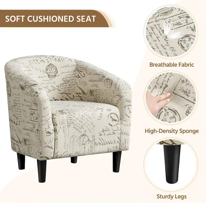 Fauteuil d'appoint en tissu avec pouf, motif lettre / gris, 1 place