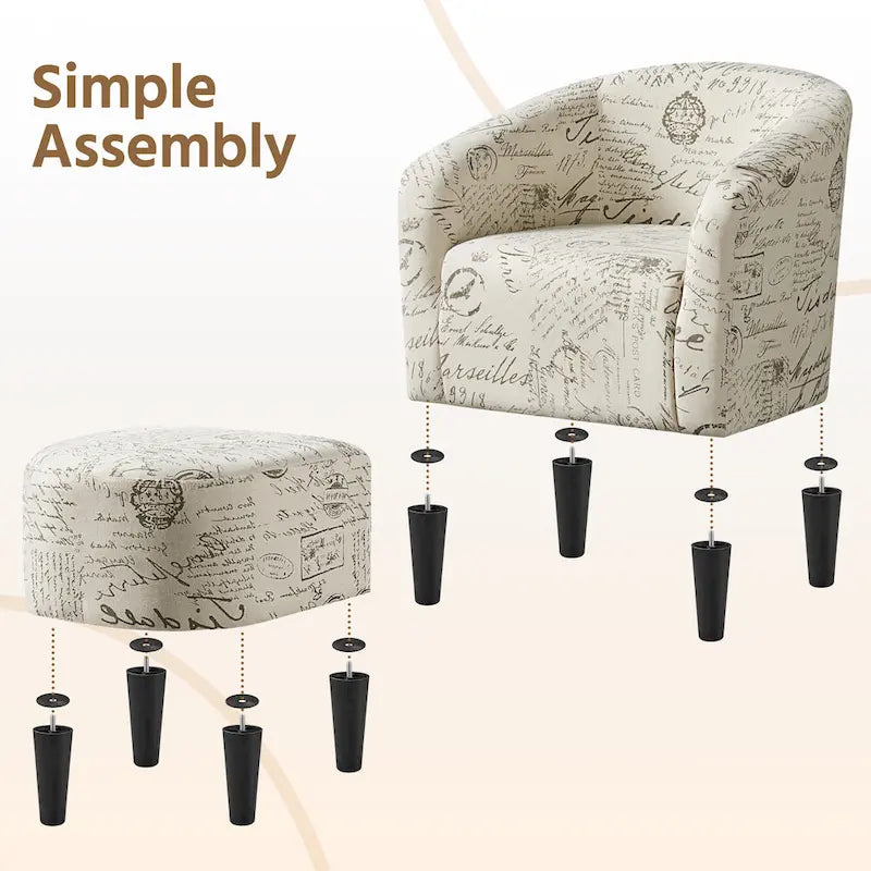 Fauteuil d'appoint en tissu avec pouf, motif lettre / gris, 1 place