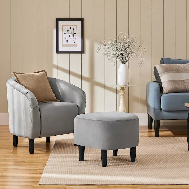 Fauteuil d'appoint en tissu avec pouf, motif lettre / gris, 1 place