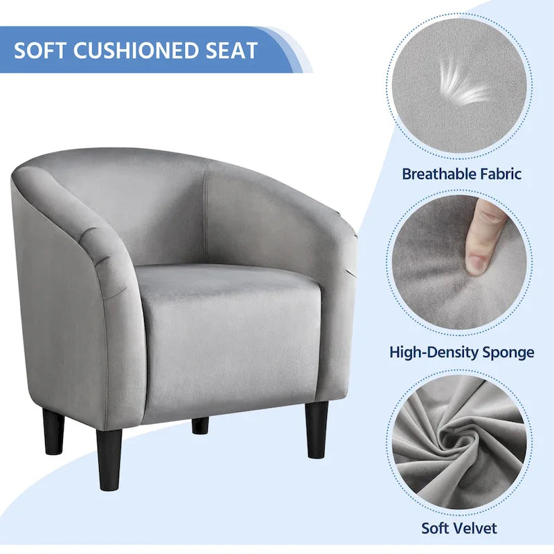 Fauteuil d'appoint en tissu avec pouf, motif lettre / gris, 1 place