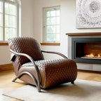 Fauteuil d'appoint en cuir capitonné marron, une place, piétement en fonte