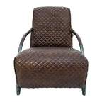 Fauteuil d'appoint en cuir capitonné marron, une place, piétement en fonte
