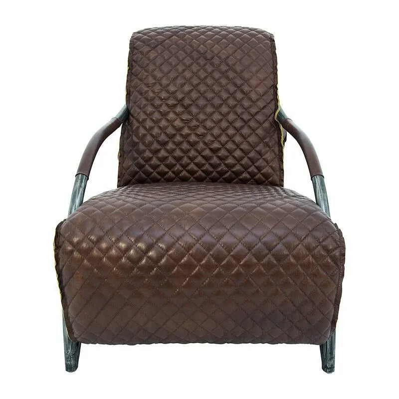 Fauteuil d'appoint en cuir capitonné marron, une place, piétement en fonte