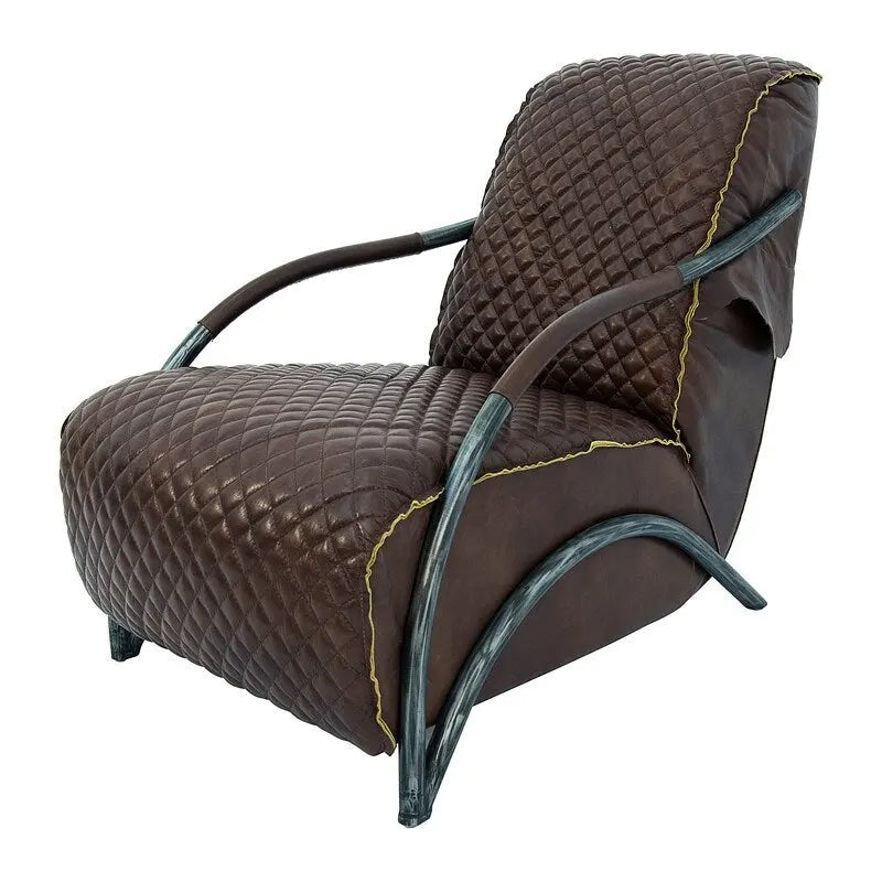Fauteuil d'appoint en cuir capitonné marron, une place, piétement en fonte