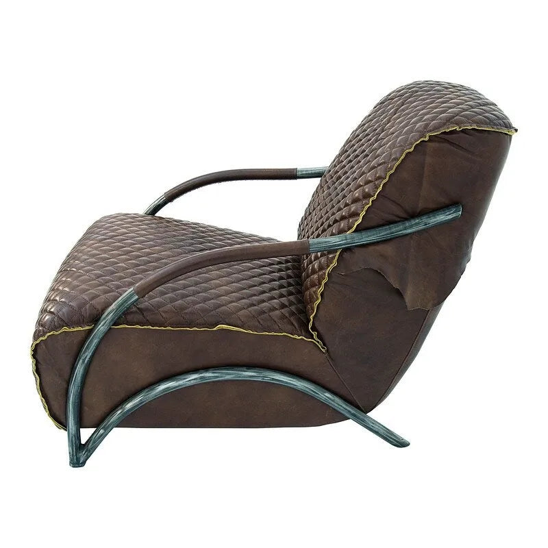 Fauteuil d'appoint en cuir capitonné marron, une place, piétement en fonte
