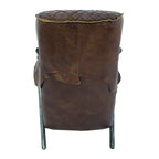 Fauteuil d'appoint en cuir capitonné marron, une place, piétement en fonte