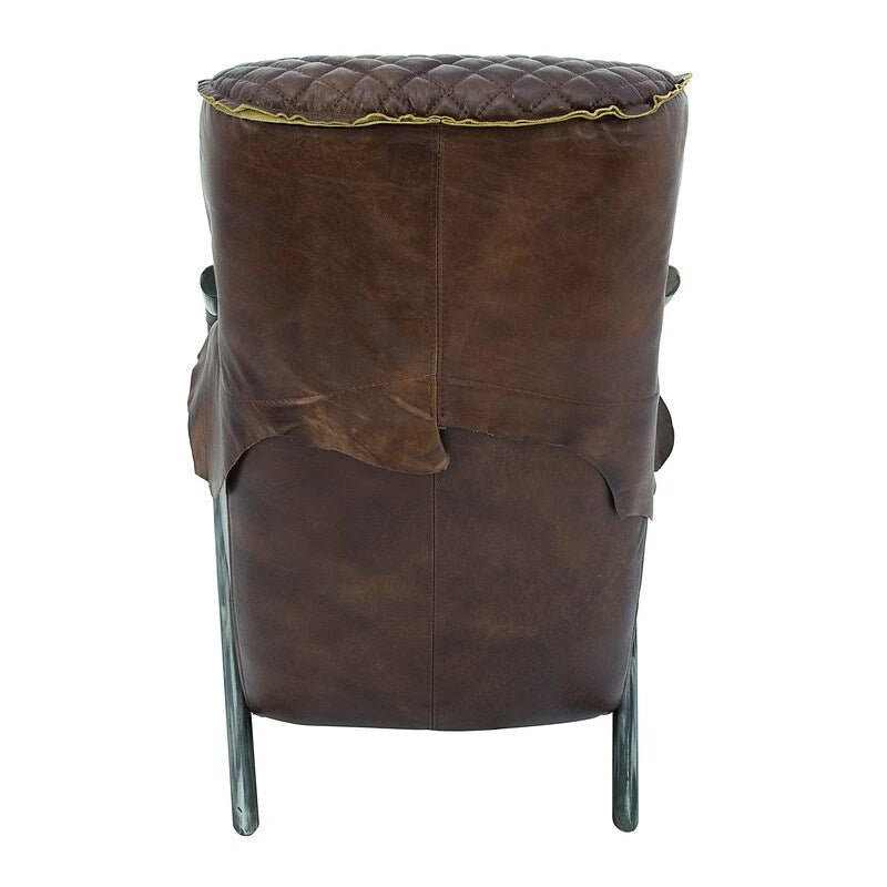 Fauteuil d'appoint en cuir capitonné marron, une place, piétement en fonte