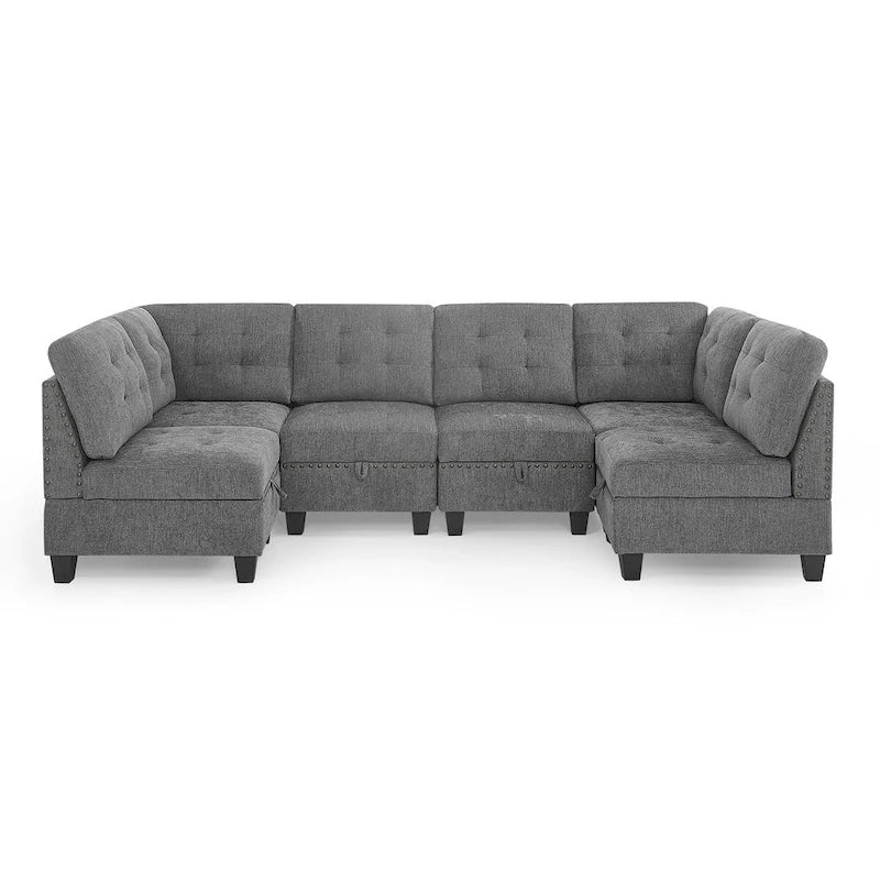 Canapé d'angle modulaire 6 places en chenille grise