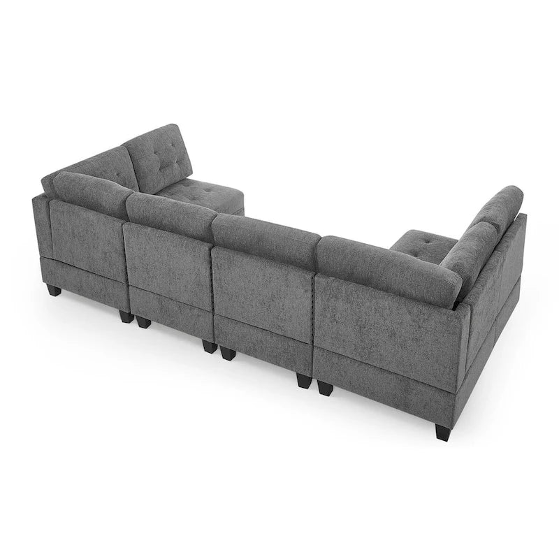 Canapé d'angle modulaire 6 places en chenille grise