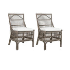 Chaises de salle à manger capitonnées à lattes en rotin gris-brun, lot de 2