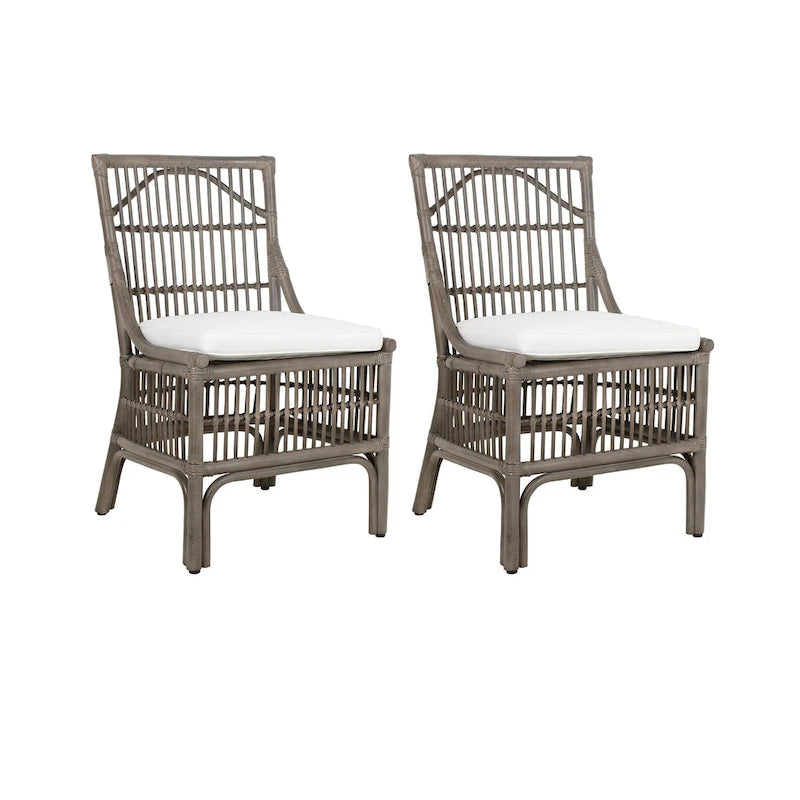 Chaises de salle à manger capitonnées à lattes en rotin gris-brun, lot de 2