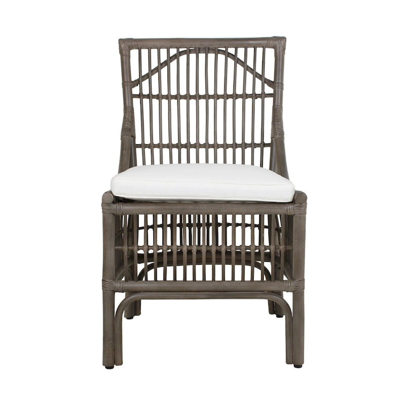 Chaises de salle à manger capitonnées à lattes en rotin gris-brun, lot de 2