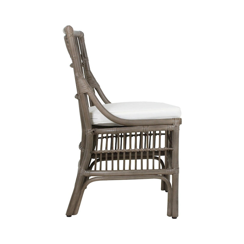 Chaises de salle à manger capitonnées à lattes en rotin gris-brun, lot de 2