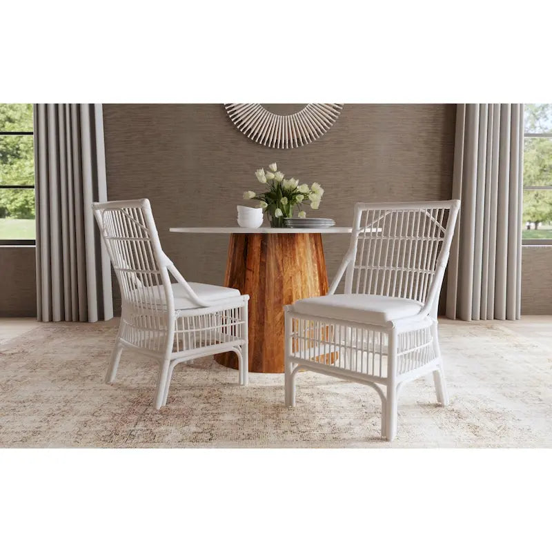 Chaises de salle à manger capitonnées à lattes en rotin gris-brun, lot de 2
