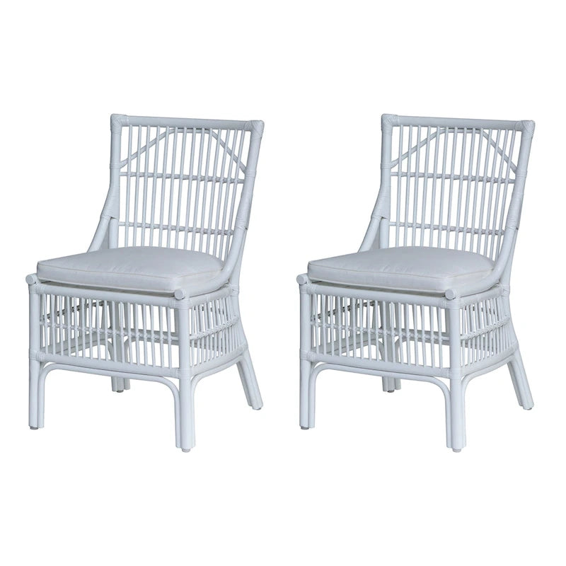Chaises de salle à manger capitonnées à lattes en rotin gris-brun, lot de 2