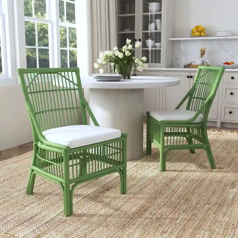 Chaises de salle à manger capitonnées à lattes en rotin gris-brun, lot de 2