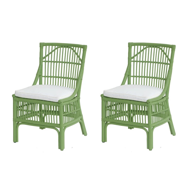 Chaises de salle à manger capitonnées à lattes en rotin gris-brun, lot de 2