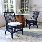 Chaises de salle à manger capitonnées à lattes en rotin gris-brun, lot de 2