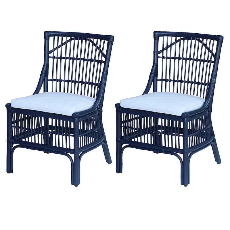 Chaises de salle à manger capitonnées à lattes en rotin gris-brun, lot de 2