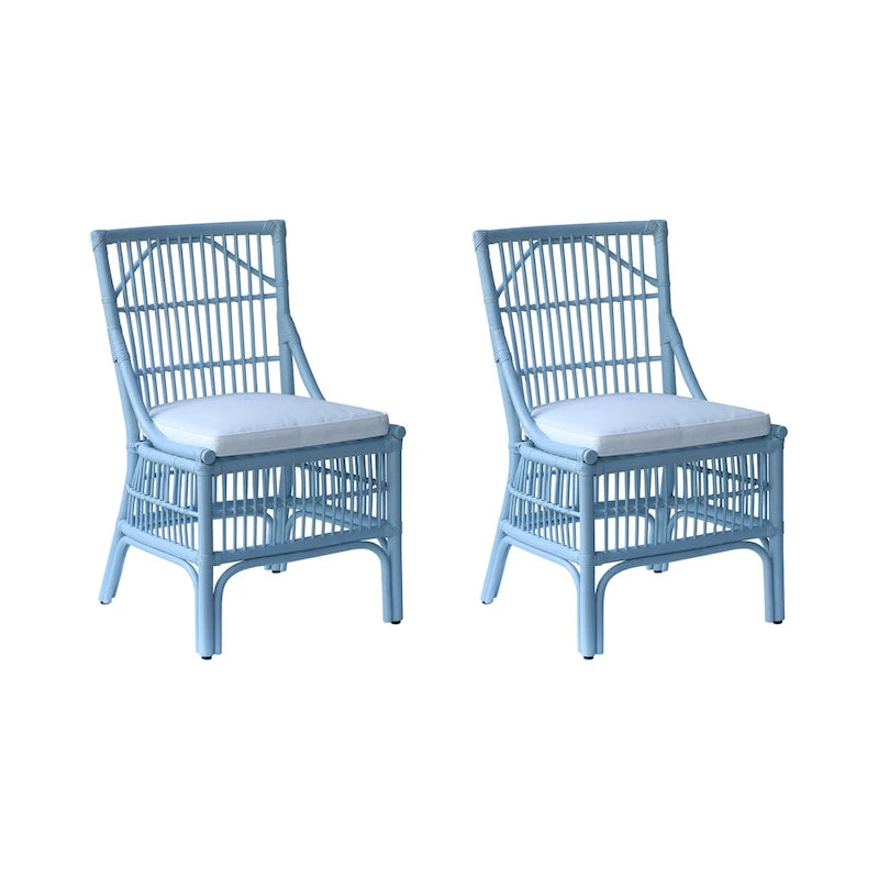 Chaises de salle à manger capitonnées à lattes en rotin gris-brun, lot de 2
