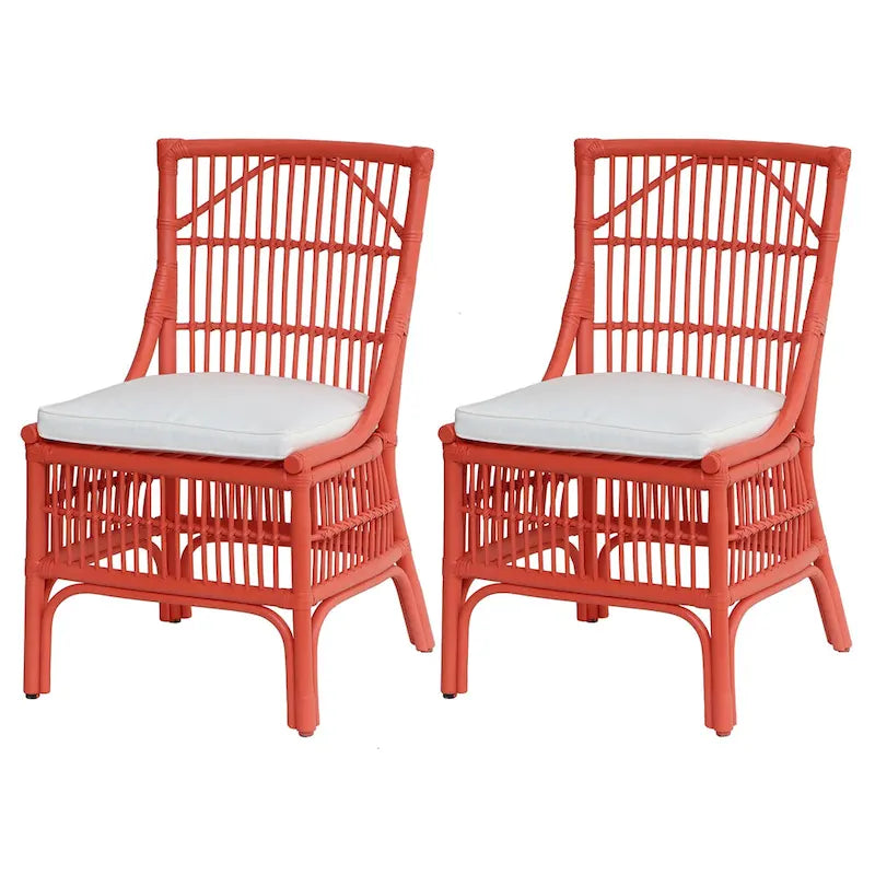 Chaises de salle à manger capitonnées à lattes en rotin gris-brun, lot de 2