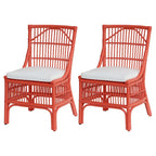 Chaises de salle à manger capitonnées à lattes en rotin gris-brun, lot de 2