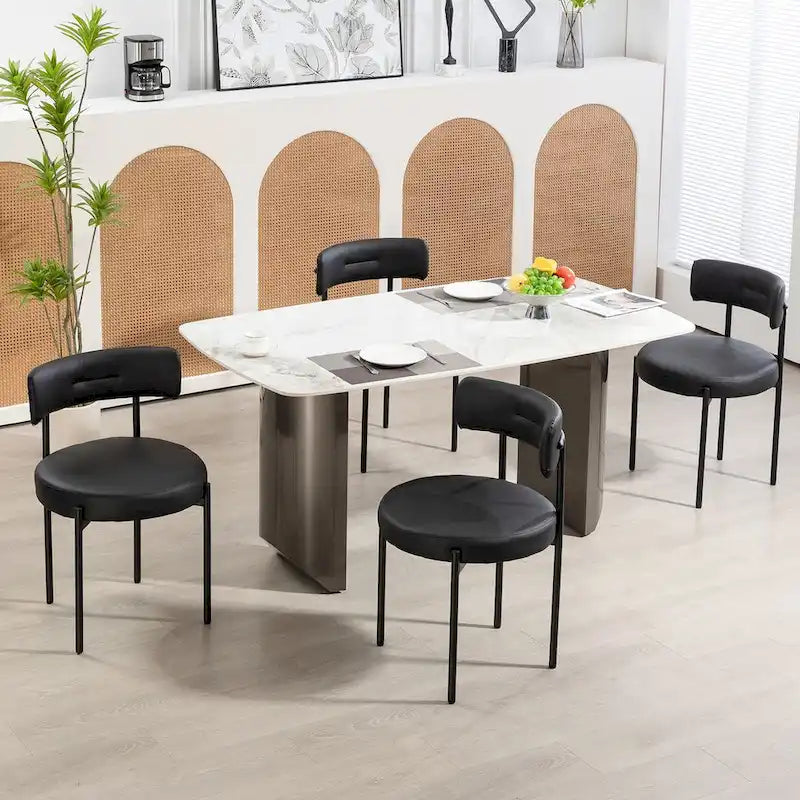 Chaises de salle à manger Mid-Century Modern, lot de 4 – Noir / Blanc cassé / Marron / Blanc
