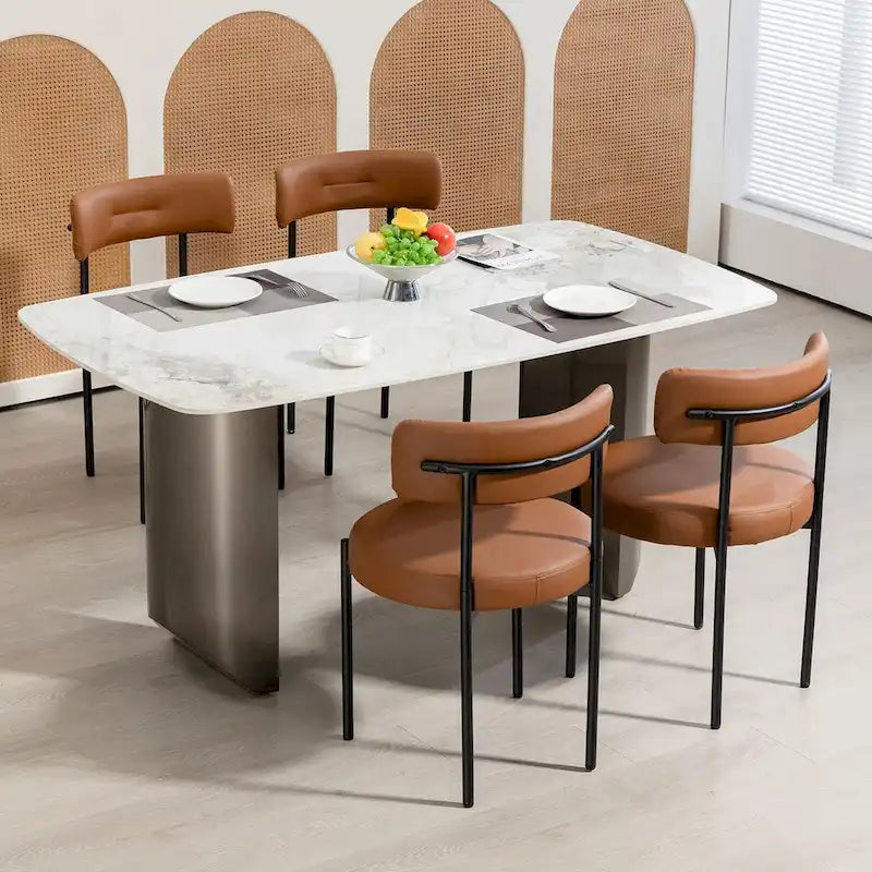 Chaises de salle à manger Mid-Century Modern, lot de 4 – Noir / Blanc cassé / Marron / Blanc