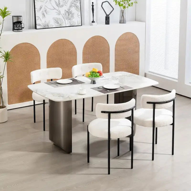 Chaises de salle à manger Mid-Century Modern, lot de 4 – Noir / Blanc cassé / Marron / Blanc