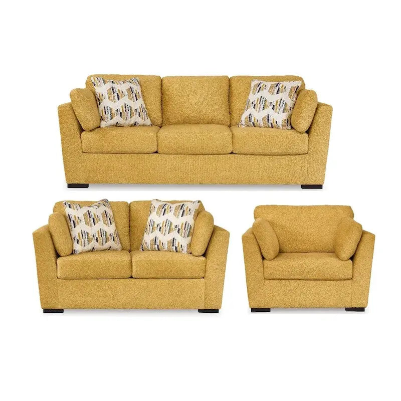 Canapé 3 places, causeuse et fauteuil en velours jaune/bleu (5 places et plus)