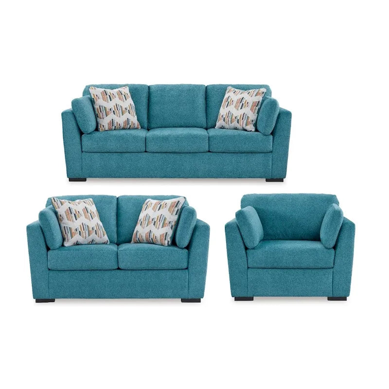 Canapé 3 places, causeuse et fauteuil en velours jaune/bleu (5 places et plus)