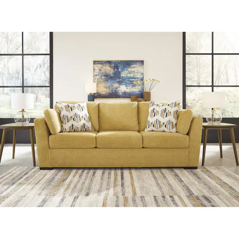 Canapé 3 places, causeuse et fauteuil en velours jaune/bleu (5 places et plus)