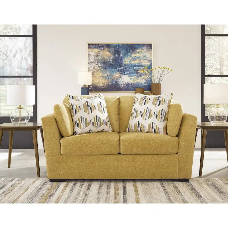 Canapé 3 places, causeuse et fauteuil en velours jaune/bleu (5 places et plus)