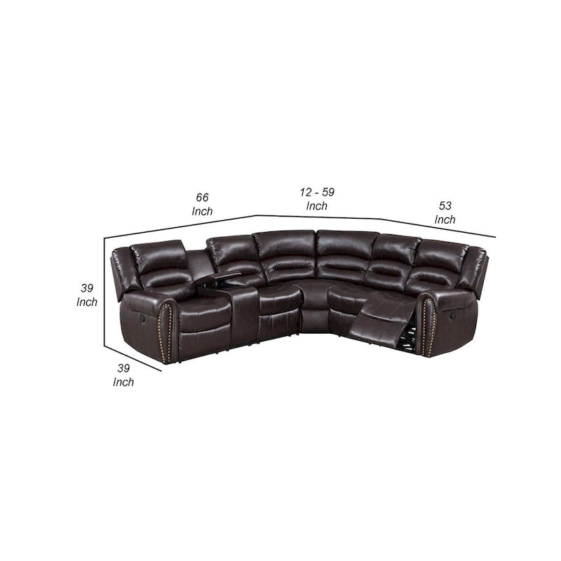 Canapé sectionnel inclinable électrique réversible marron, 3 places