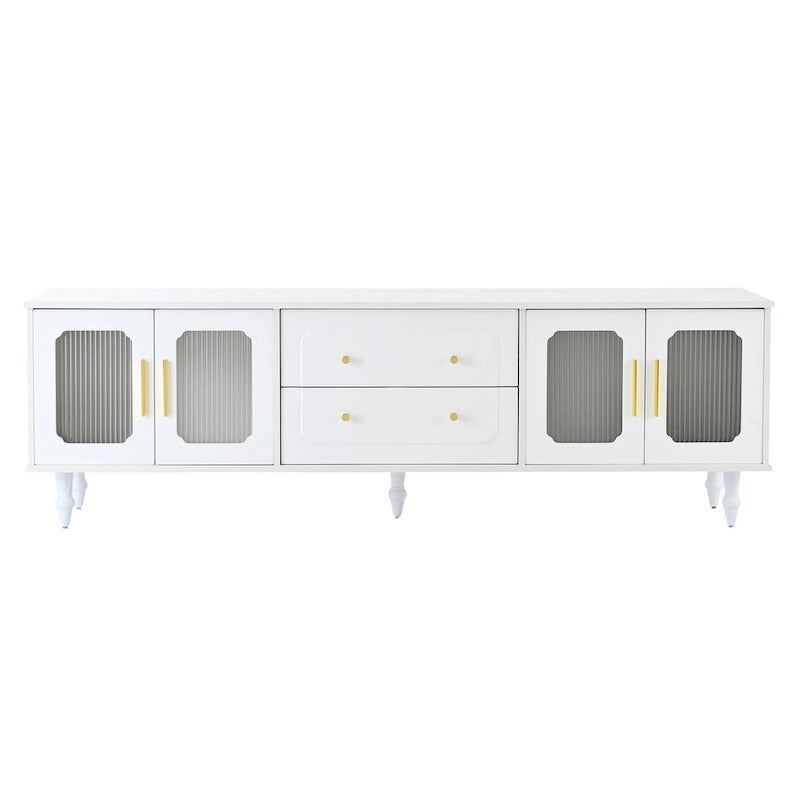 Meuble TV cannelé noir/blanc avec 2 tiroirs et armoires, pour 1 à 2 personnes