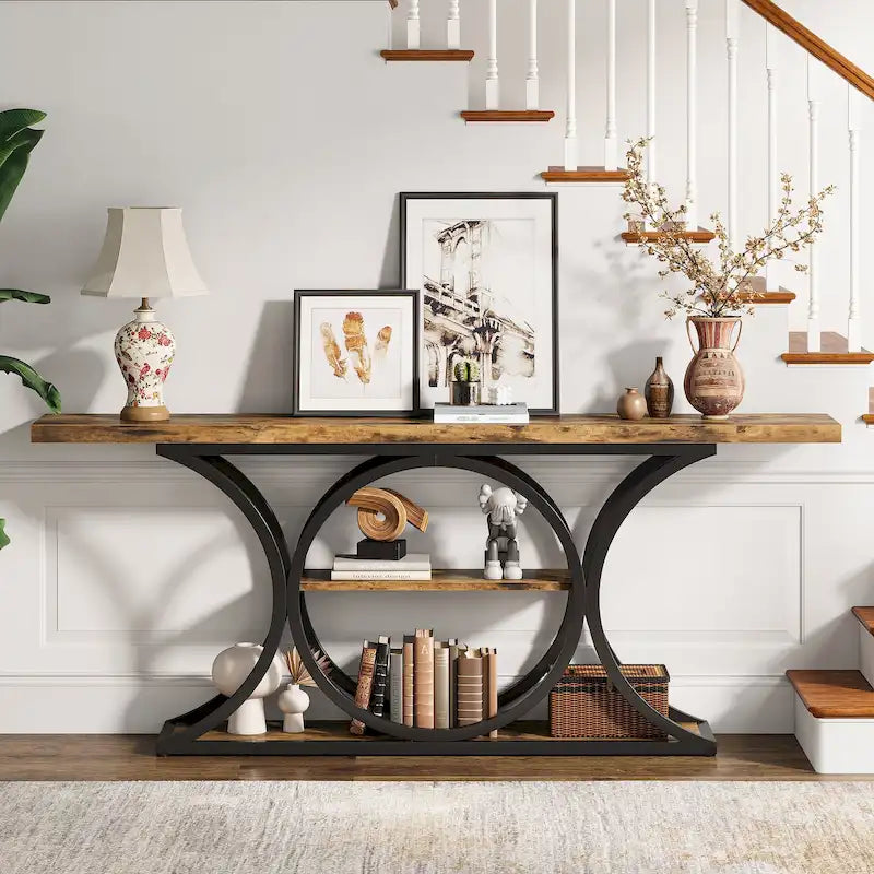 Table console à 3 niveaux marron et noir de 63 po pour 1 personne (entrée/salon)