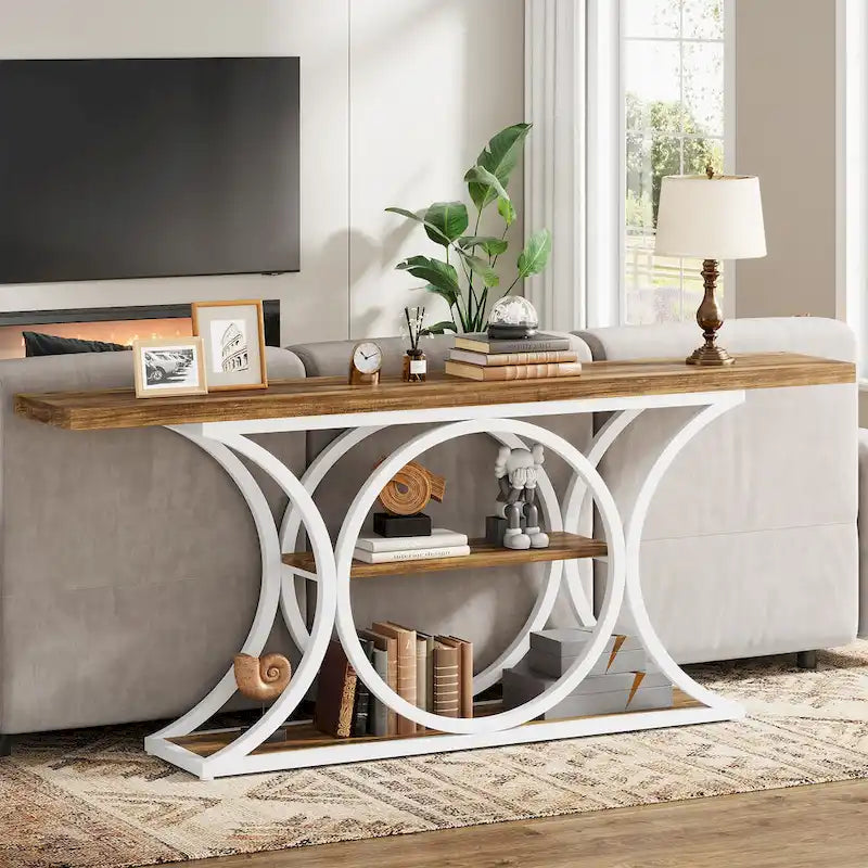 Table console à 3 niveaux marron et noir de 63 po pour 1 personne (entrée/salon)