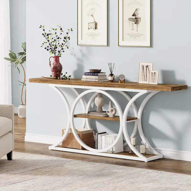 Table console à 3 niveaux marron et noir de 63 po pour 1 personne (entrée/salon)